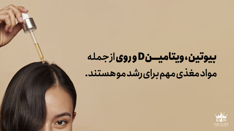 بیوتین، ویتامین D و روی از جمله مواد مغذی مهم برای رشد مو هستند.